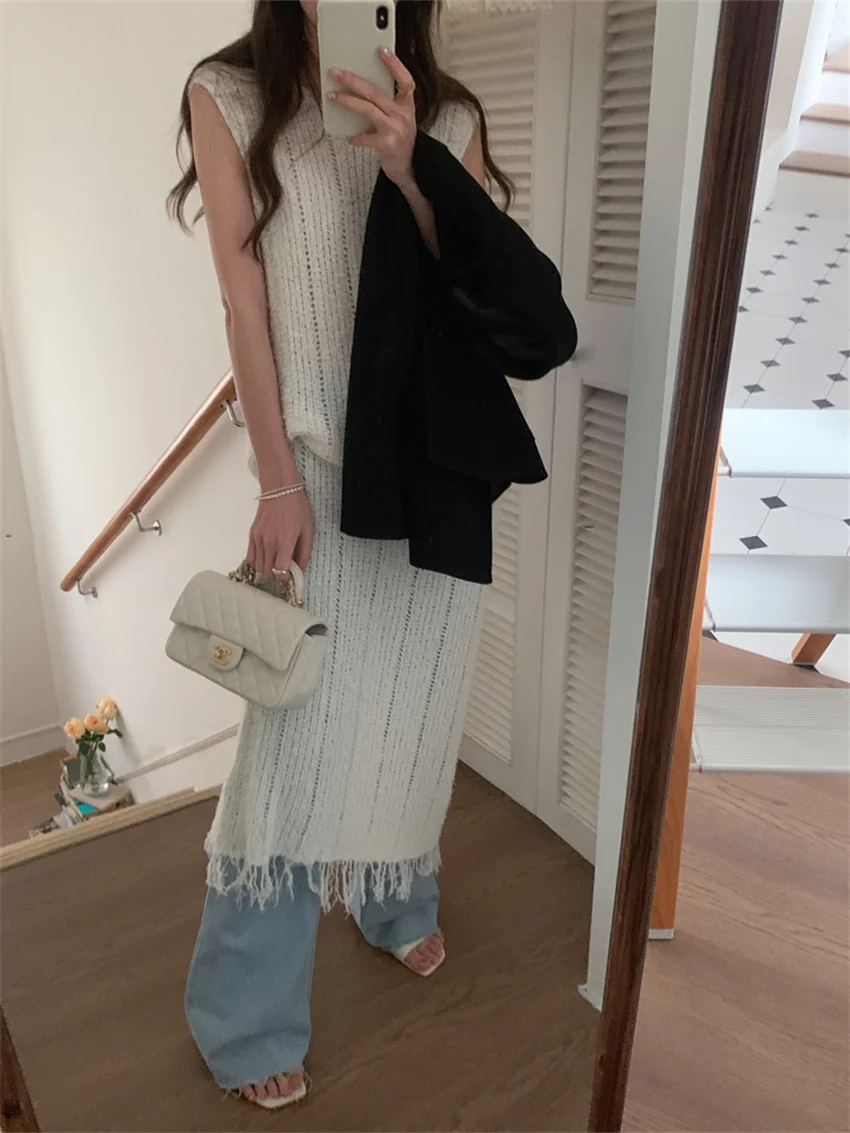 Женское прямое платье с бахромой Alien Kitty стильное мягкое трикотажное облегающее