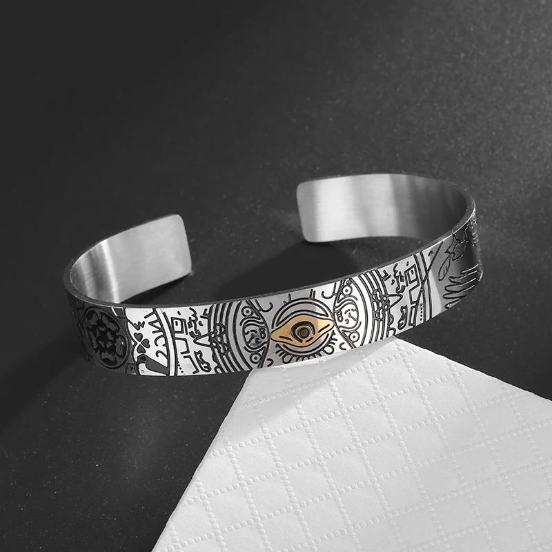 Стильный изысканный браслет из нержавеющей стали с изображением Божьих глаз