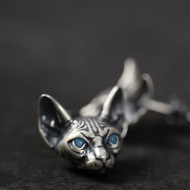 

Gothic Punk Vintage Silver Plated Sphinx Cat Stud Earrings for Women Men Personality Creative Cat Earrings Fashion Jewelry Gifts