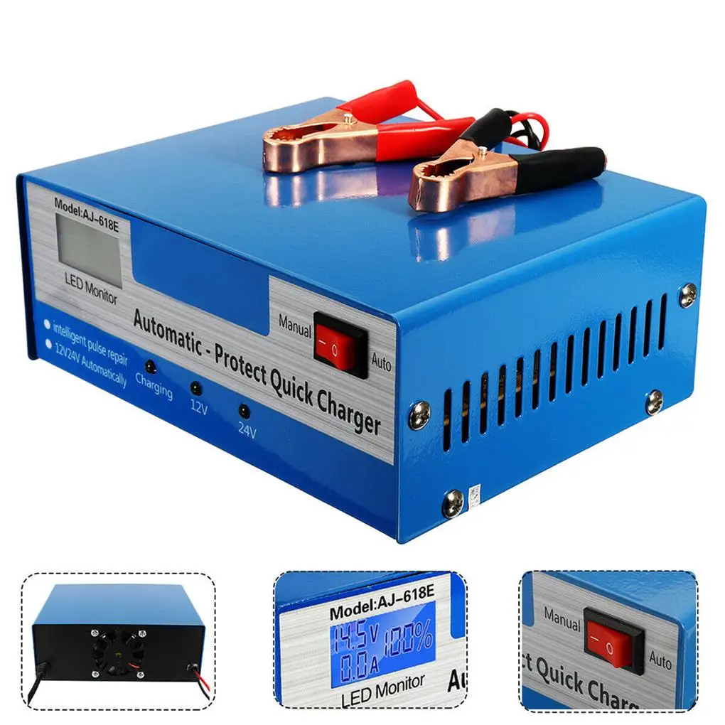 

Car Battery Charger LED Display Jump Starter Intelligent Pulse Vehicle Short Circuit Protection Charging US Plug