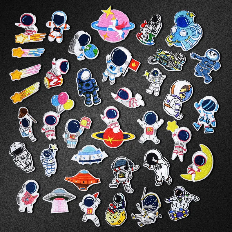 

Colorful Embroidery Cartoon Kids Clothes School Bag Accessories Astronaut Spaceman UFO Iron On Patch DIY Decorative