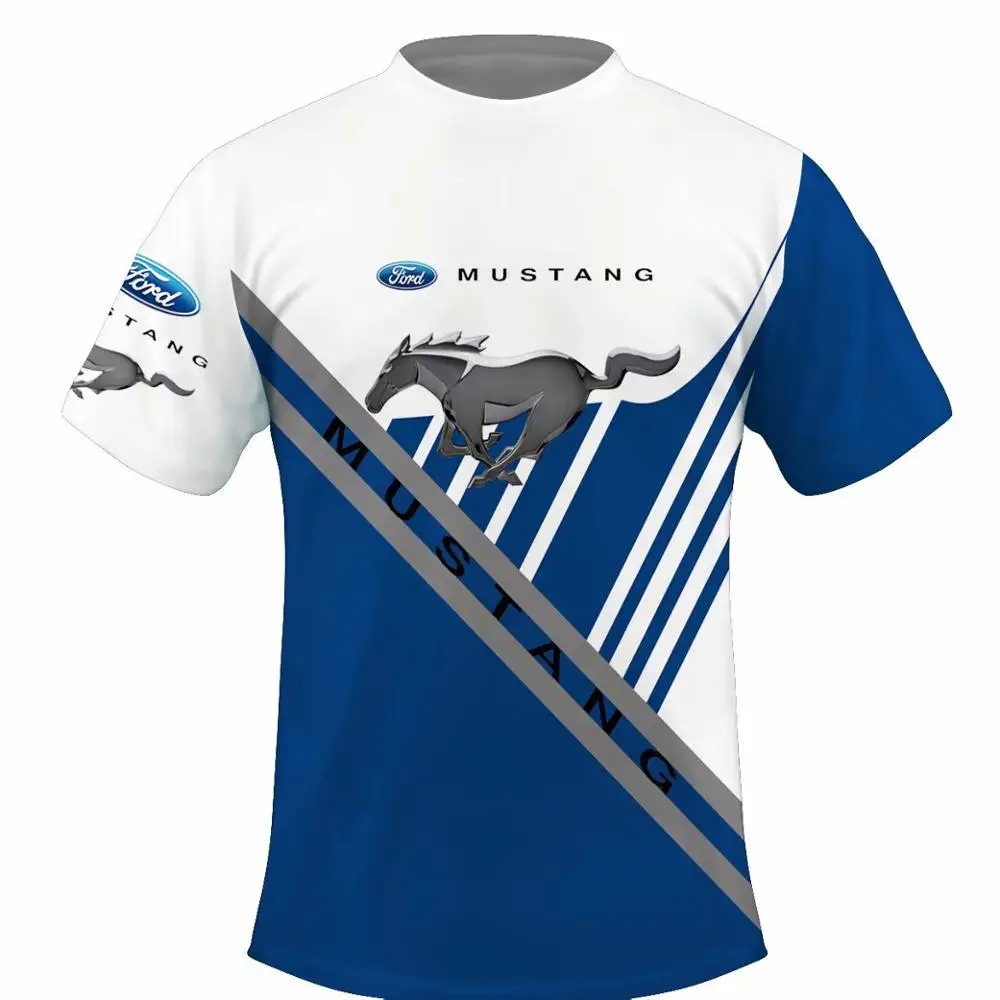 

Мужской гоночный костюм Mustang-футболка с 3d принтом для экстремального спорта, гоночный костюм с красными и синими полосками, футболка с корот...