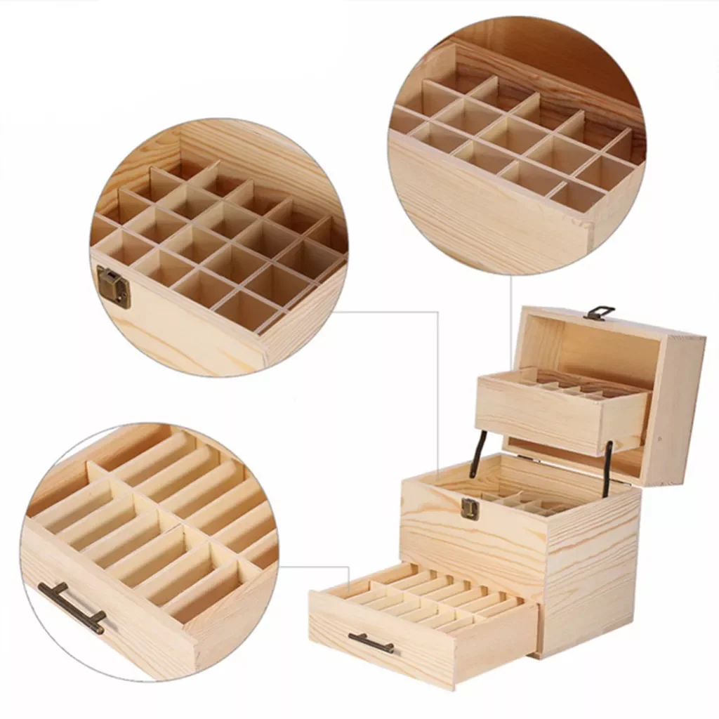 59 Grids Aromatherapy Essential Oil Storage Box Case Carrier Case Roller Bottles Display Organizer Container, Pine Wood