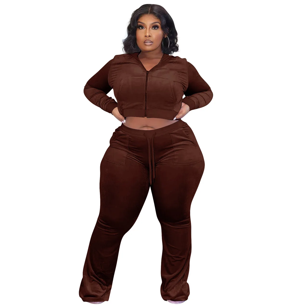 Plus Size Women Clothing Two Piece Set Long SleeveZipper Hooded Solid 5xl Plus Size for Women Two Piece Sets Womens Outifits