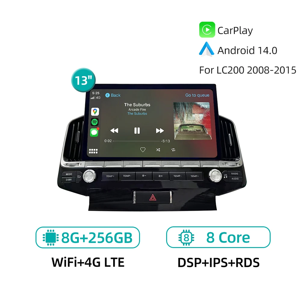 

13" Android 14.0 CarPlay 4G WiFi GPS Navigation Stereo Multimedia Player Car Radio For Toyota Land Cruiser 200 LC200 2008-2020