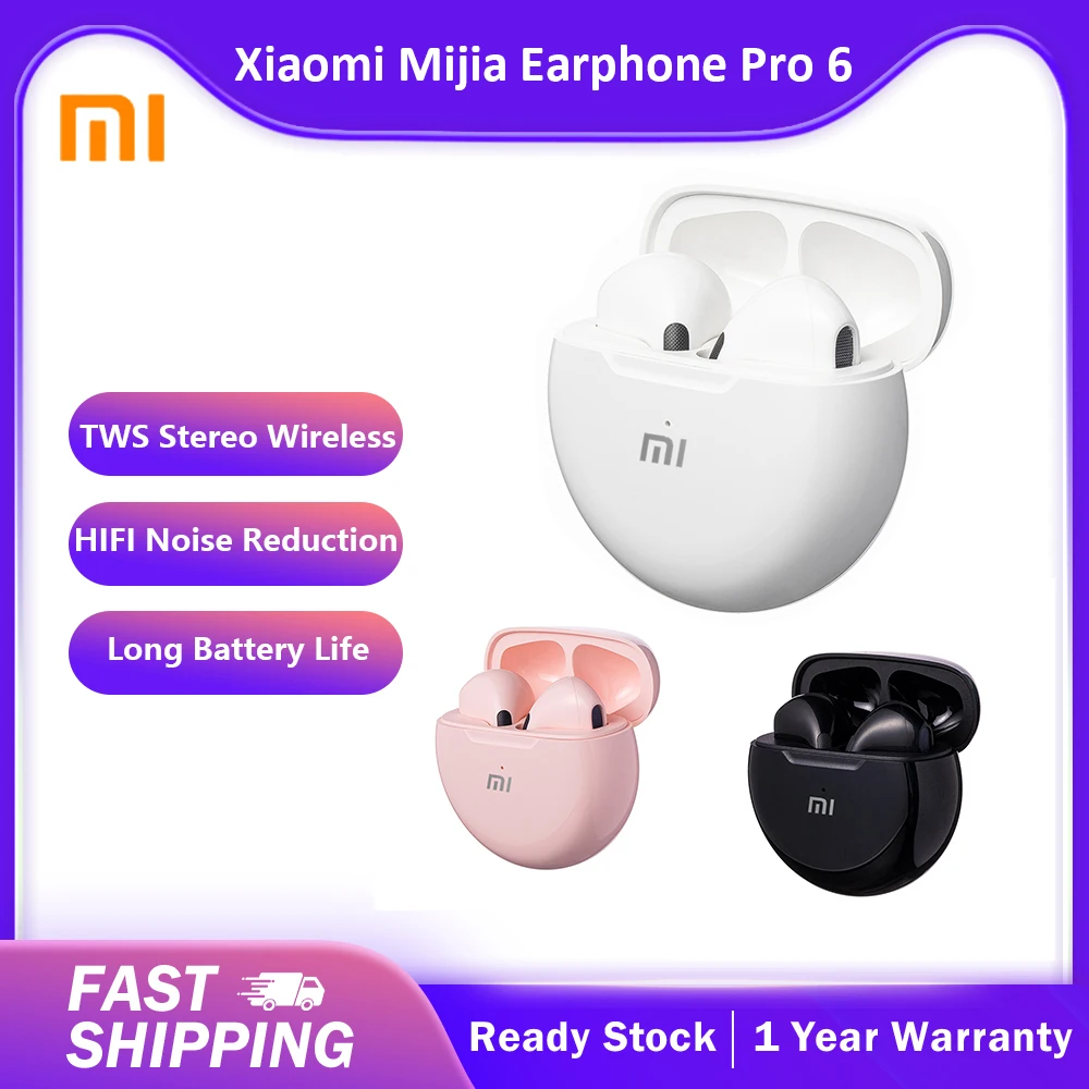

New Arrival Xiaomi Mijia Earphone Pro 6 Macaron Wireless Headset Stereo Noise Cancelling TWS Earbuds with Smart Remote Control