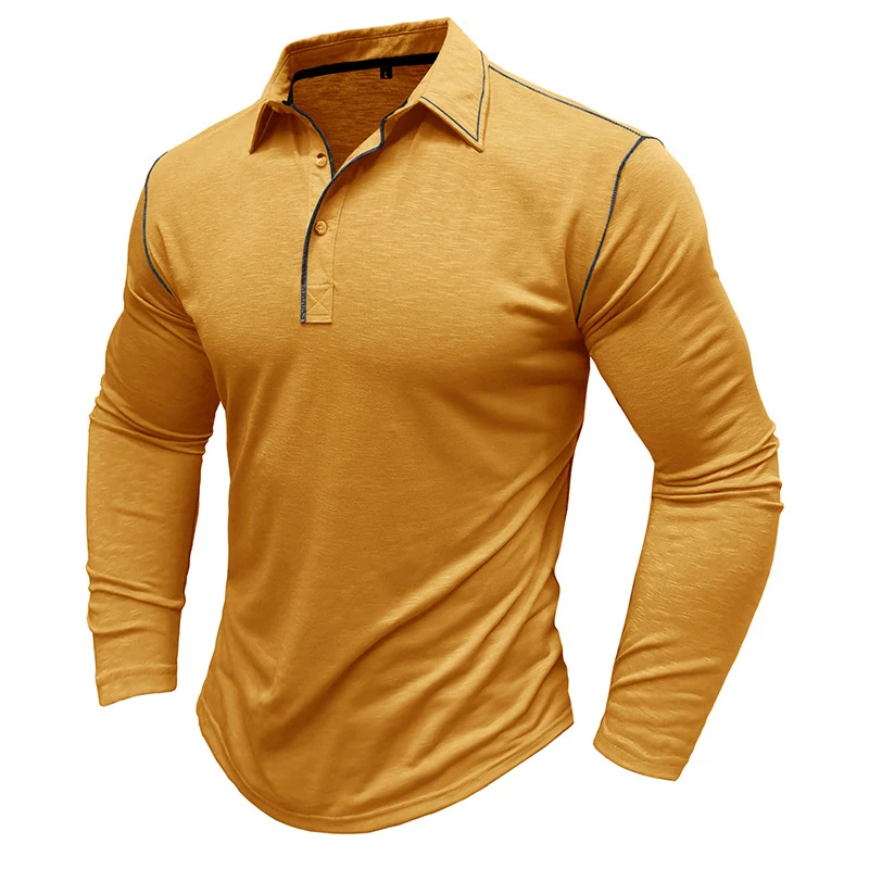 

Classic Polo Shirts Men Casual Patchwork Long Sleeve Button Lapel Polo T-shirt Fashion Loose Solid Color Polo Tops Mens Clothing
