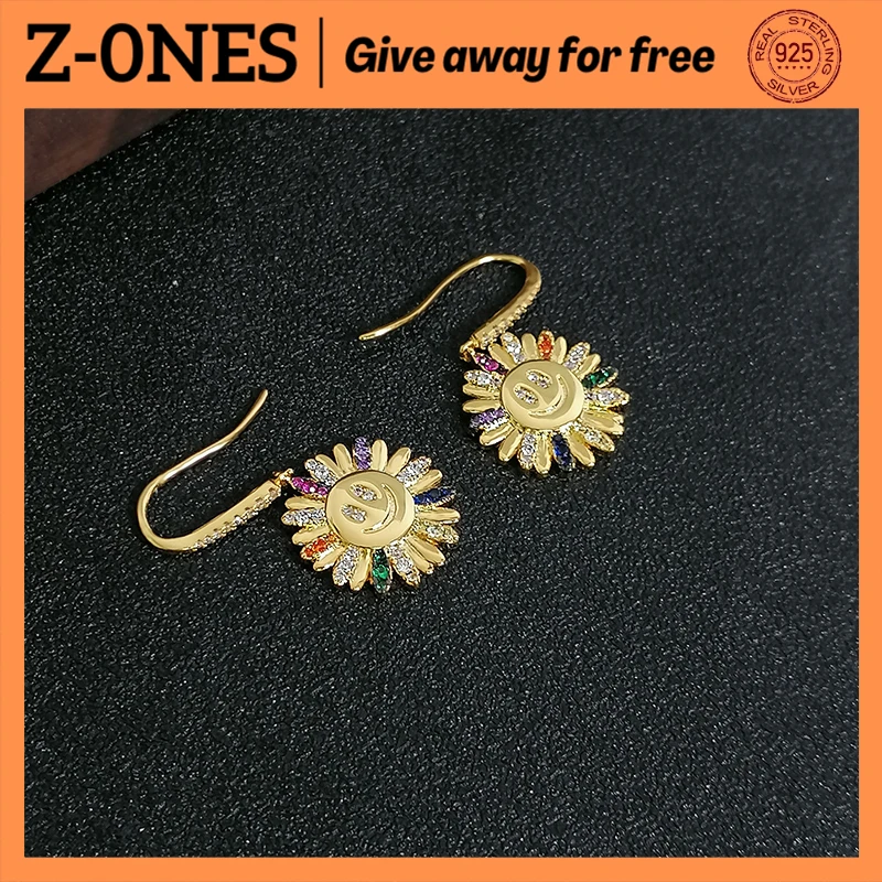 

June new 925 sterling silver sunflower flower smiley face pendant earrings luxury brand monaco jewelry women 2021 fashion trend
