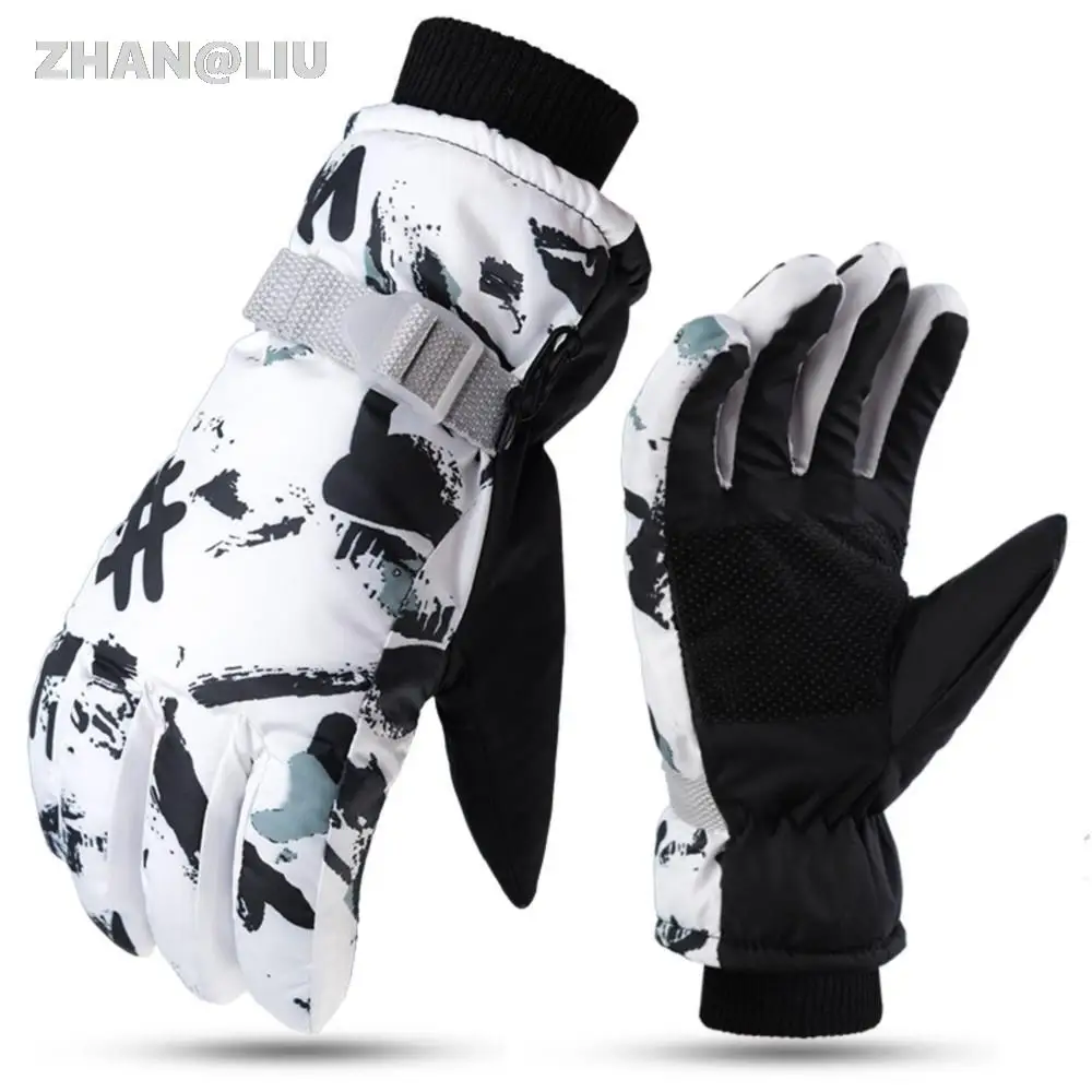 

Winter Snowboard Ski Gloves PU Leather Non-slip Touch Screen Waterproof Motorcycle Cycling Fleece Warm Snow Gloves Unisex Child