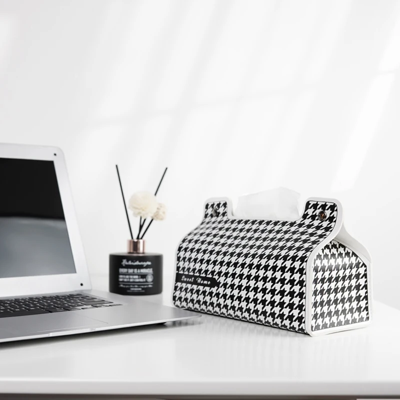 

Houndstooth Zebra Pattern Checkerboard Paper Box In Toilet Car PU Leather Living Room Creative High-end Light Luxury Tissue Box