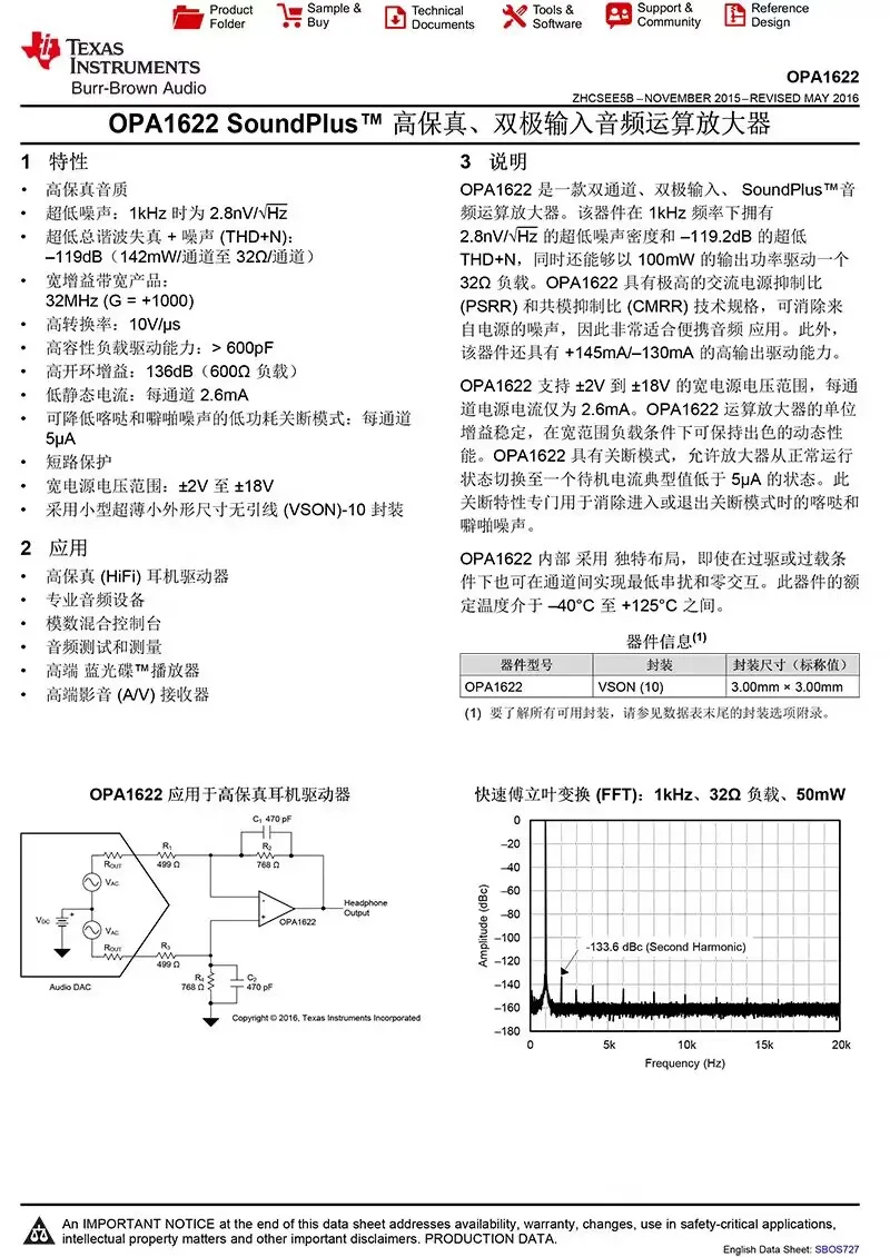Двойной операционный усилитель TI OPA1622 145 мА черный