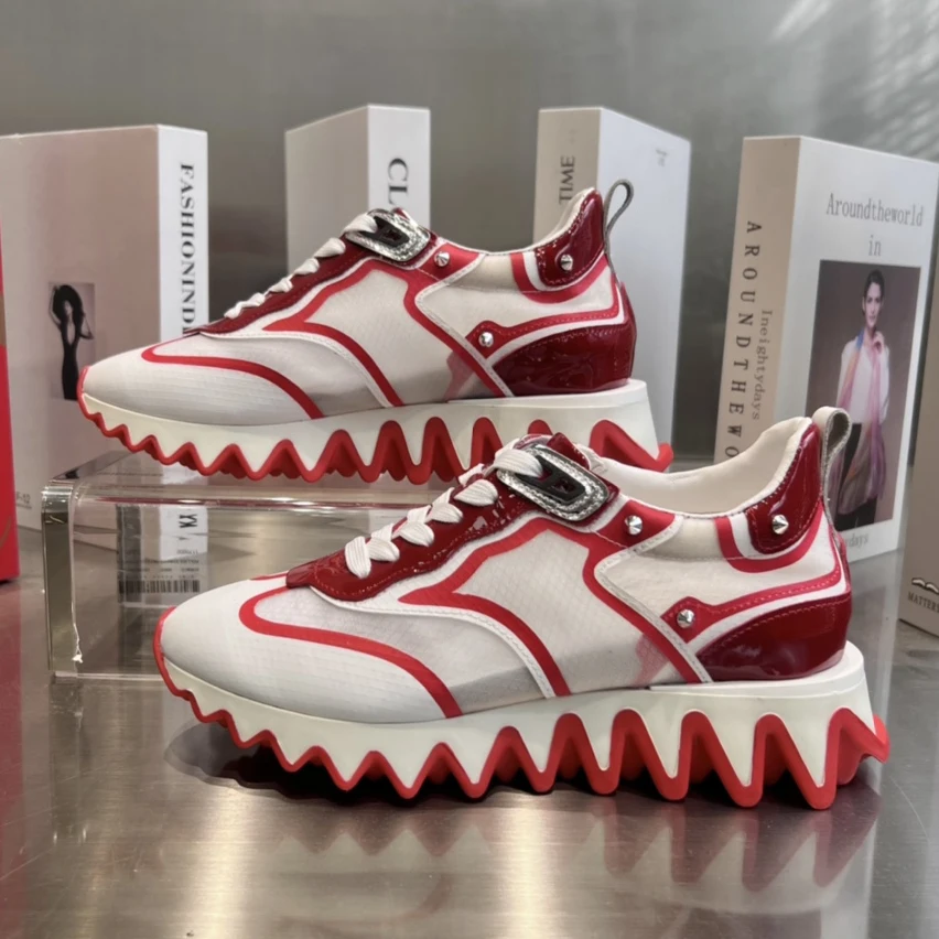 

Top Quality Red Sole Womens Trendy Casual Shoes Luxury Mens Real Leather Shoes Size 35-48 Designr Couple Rock Tide Shoes HJ0196