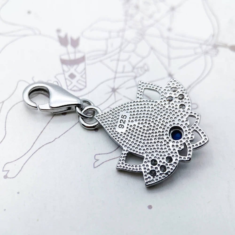 Trendy Buddhism Lotus Pendant Charm For Women Minimalist 925 Sterling Silver Turquoise Gift |