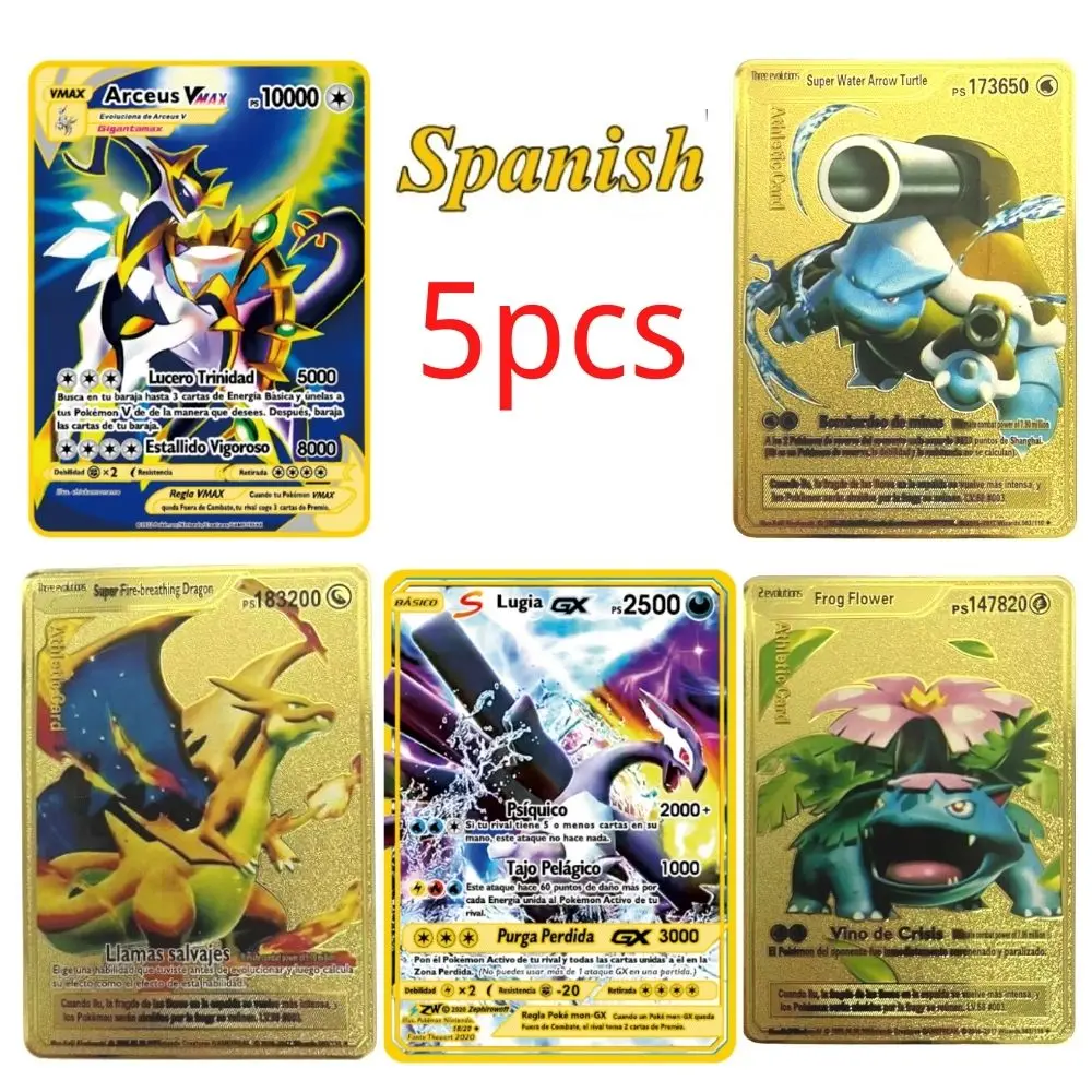 

800PS of Vmax Charizard GX Vstar Golden Pokemon Cards in Spanish Iron Metal Pokmo Letters Kids Gift Game Collection Card Rainbow