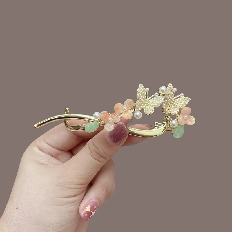 

Заколка для волос с искусственным жемчугом и цветами, милая элегантная заколка для хвоста, свадебный подарок для девушек и женщин, корейски...