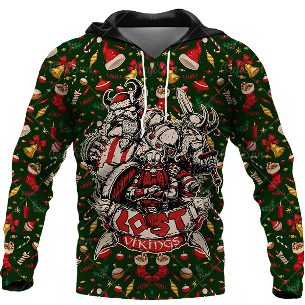 

Sudadera con capucha para hombre, Con Estampado 3D de Vikingo, Estilo Navideno, Mitologia Nordica, Ropa deportiva Gran Tamano