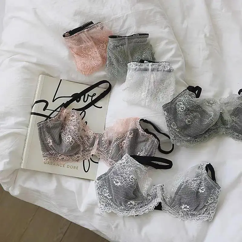 

European and American French lace Lingerie sets ultra-thin bra set women feel sweet and lovely without sponge undergarment bra
