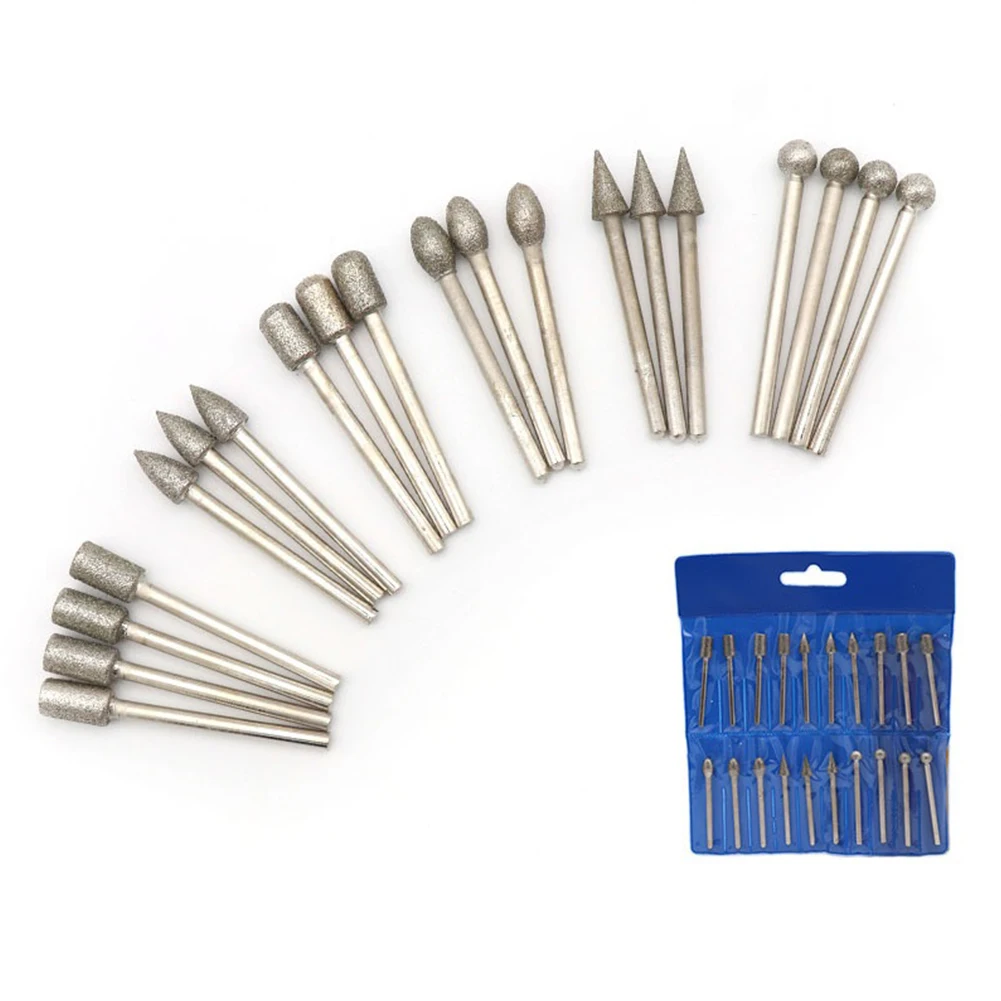 

20pcs Grinding Head Stone Carving Set Shank 3mm 120 Grit Ball Shape Head For Electric/hanging/bench Mill Plastic Power Tools