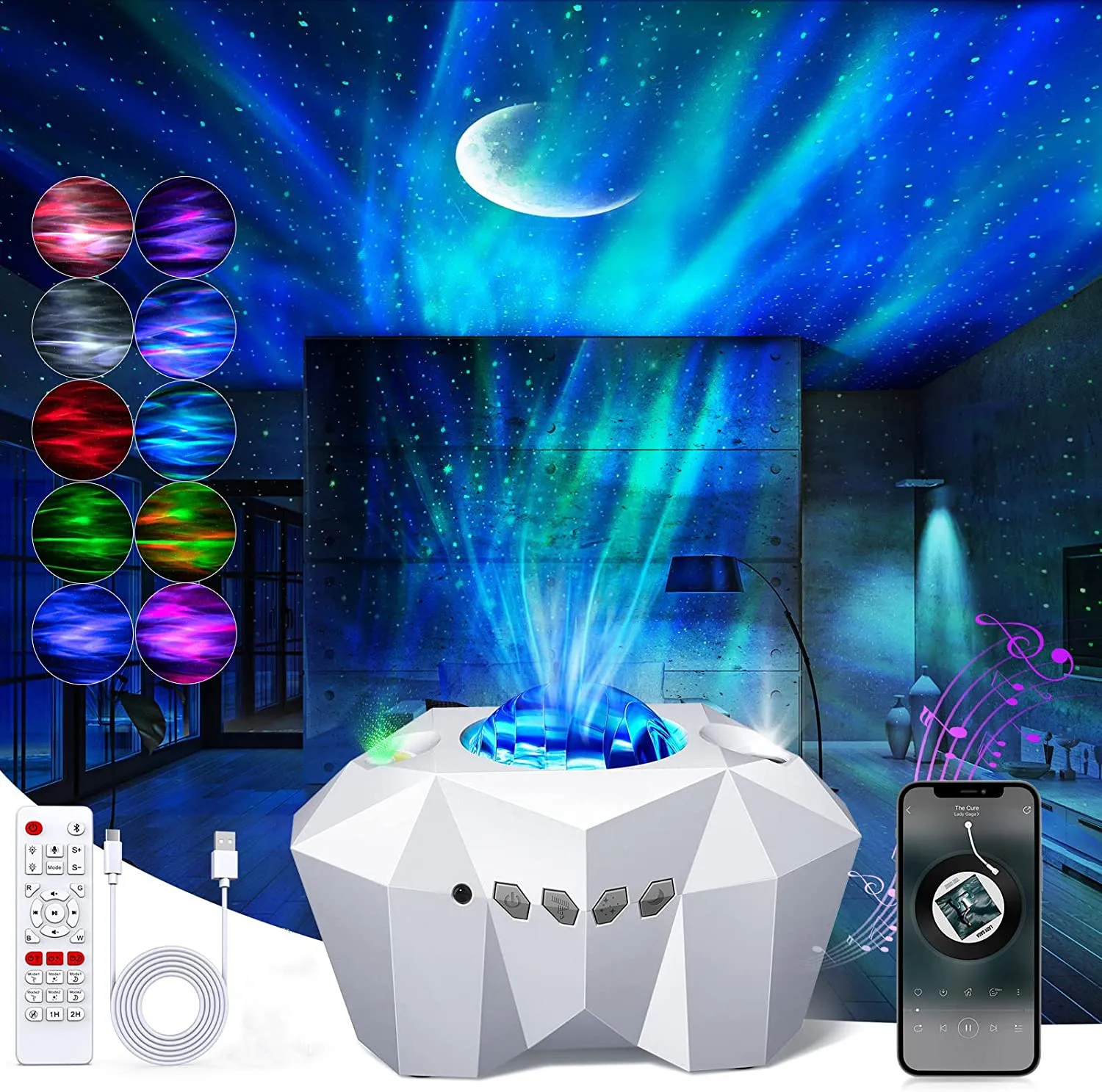 Ночной светильник с Bluetooth-динамиком проектор Aurora для спальни вечеринки подарки