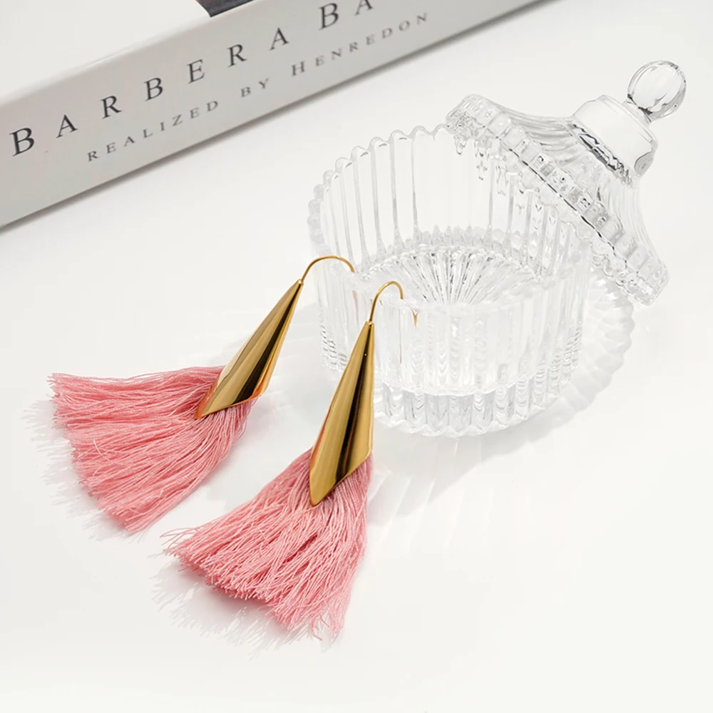 Фото ENFASHION Aretes De Mujer висячие длинные серьги с кисточками для женщин из нержавеющей стали, модные модные уличные украшения E1013 №3
