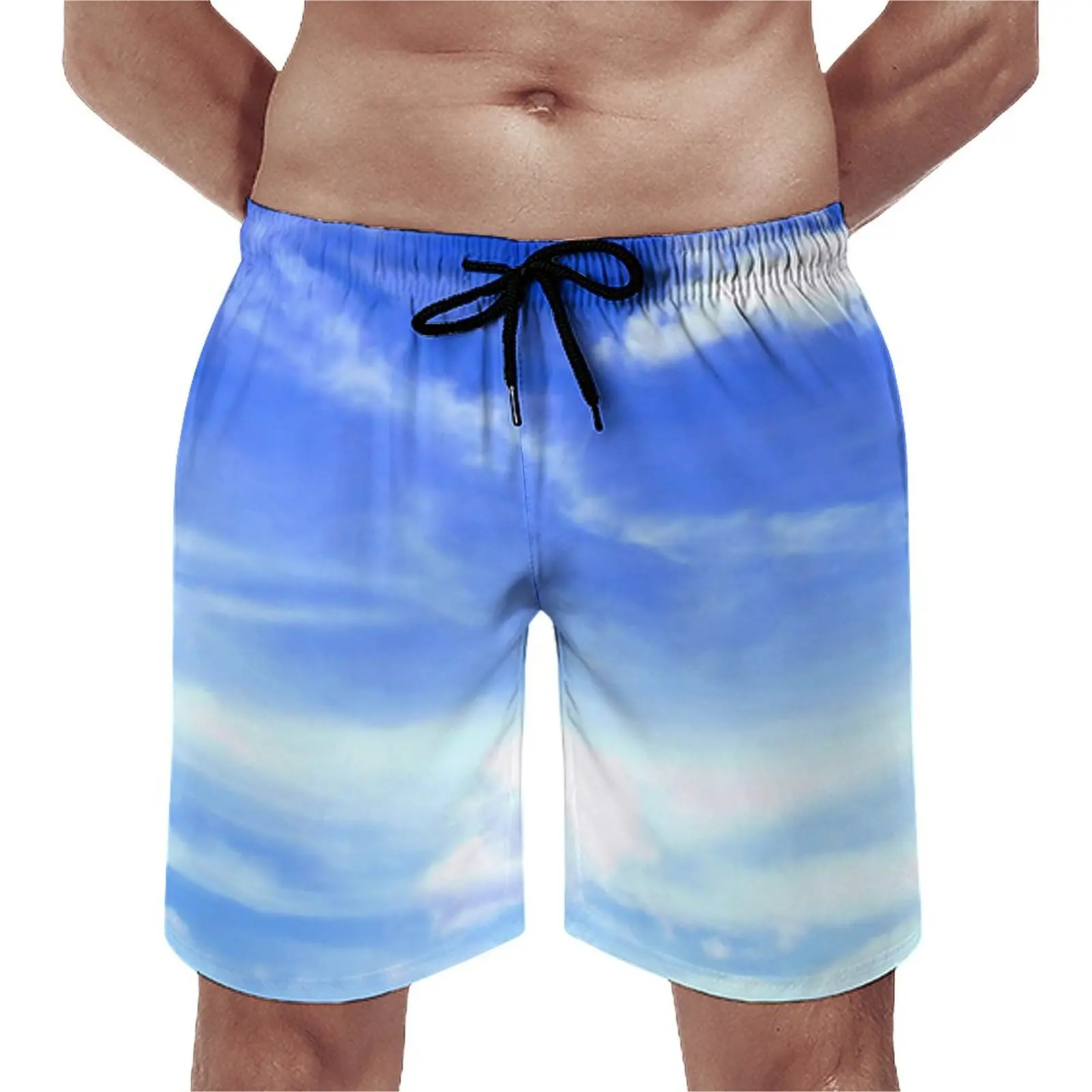 

White Cloud Board Shorts Dramatic Blue Sky Men Comfortable Beach Short Pants Hot Sale Print Large Size Swim Trunks