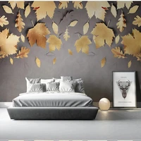 nordic simple light luxury style golden leaves murals wallpaper living room tv background wall cloth waterproof papel de parede