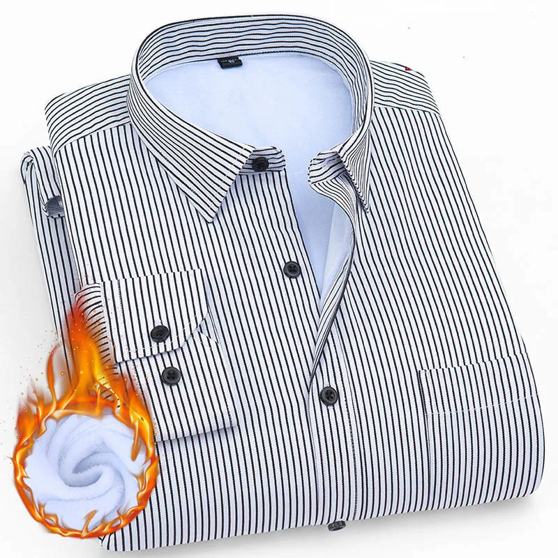 Fashion Winter Warm Shirts Men Casual Shirts Christmas Button Men's Striped Camisas Long Sleeve Slim Dress Shirt Plus Size M-7XL