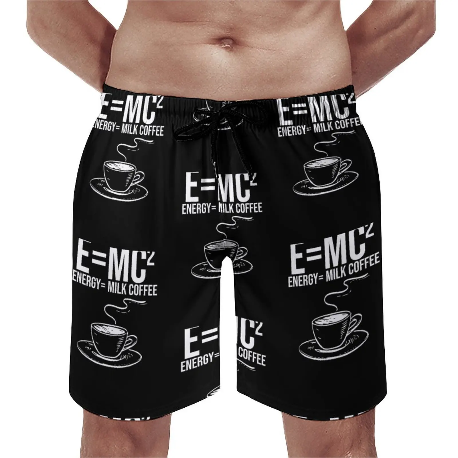 

E=MC2 Energy Milk Coffee Scent Board Shorts Funny Words Bathing Swimming Trunks Polyester Pattern Men Swim Trunks