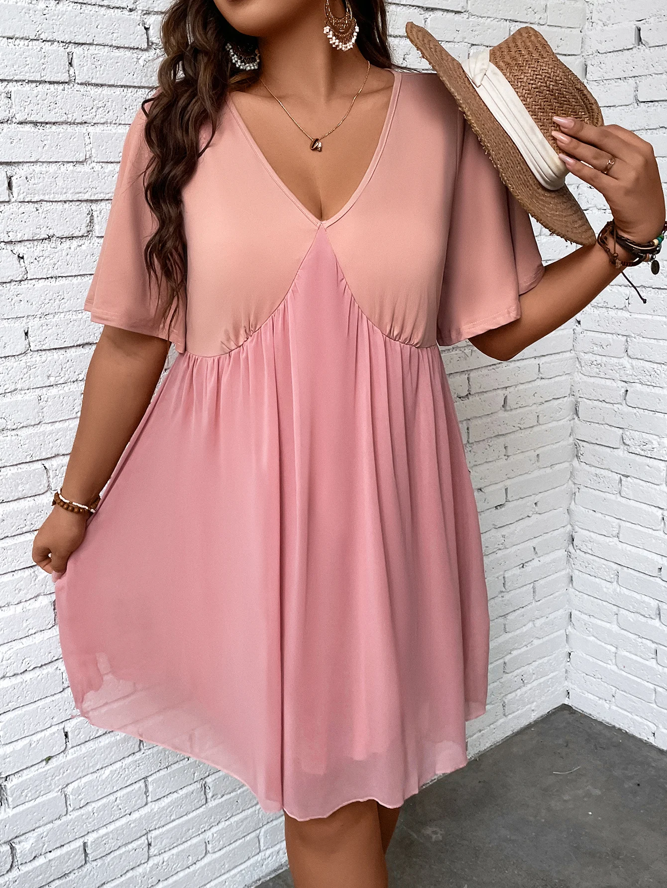 Plus Size 4XL Tunic Dress Women's 2022 Summer Butterfly Sleeve Pink Mini Dresses Elegant Ladies Large Loose Clothing Outfits