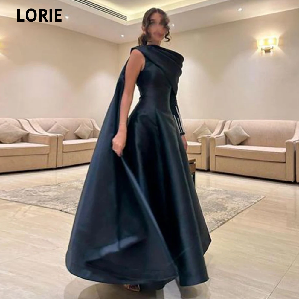 

Платье-трапеция LORIE для выпускного вечера из Саудовской Аравии, Длинная накидка с одним рукавом и жемчужинами, темно-синее платье для мероприятий, специальные платья для вечеринки в Дубае