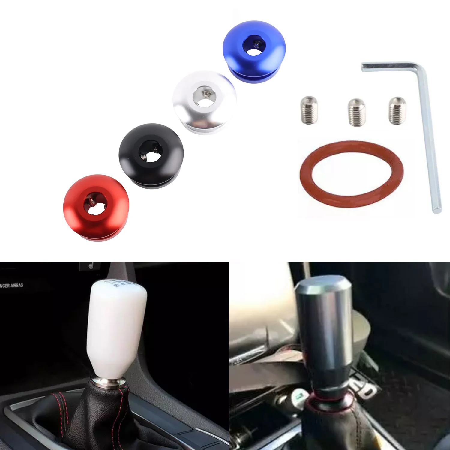 

Universal 12mm Shift Knob Boot Retainer Adapter Limiter Manual Gear Shifter Lever Shift Knob Stopper Black Red Blue Silver