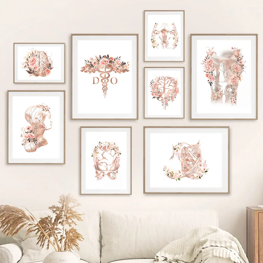 

Flower Anatomy Organ Skull Brain Lung Uterus Medicine Poster And Prints Wall Art Canvas Painting Wall Pictures Doctor Room Decor