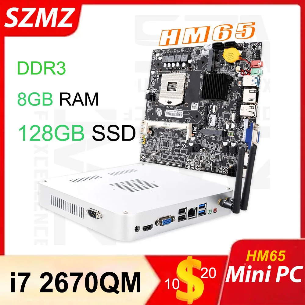 

SZMZ Mini PC Set Kit with intel Core I7 2670QM Processor 3.1GHz 8G DDR3 128GB SSD Windows 10 gamer computer with Wifi BT