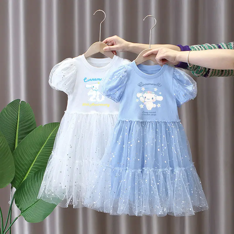 

Girly Heart Sanrio Cinnamoroll Kawaii Anime Skirt Cute Cartoon Short Sleeve Baby Dress Summer Children Clothes Toys for Kids