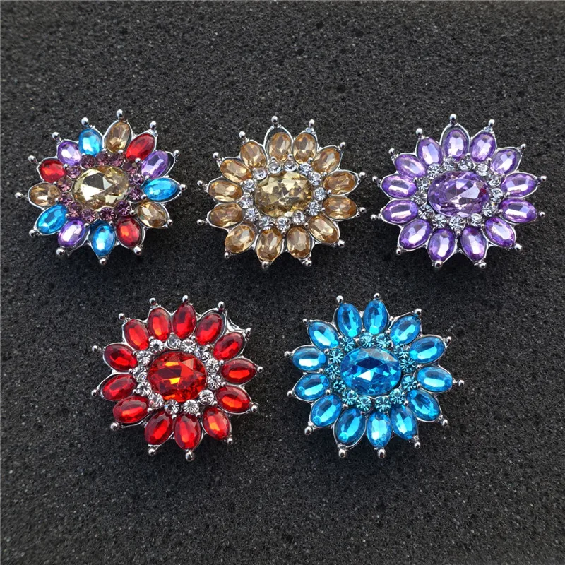 

10 шт./лот металлические пуговицы 18 мм смешанные цвета ювелирные изделия шармы стразы цветок DIY браслет фурнитура