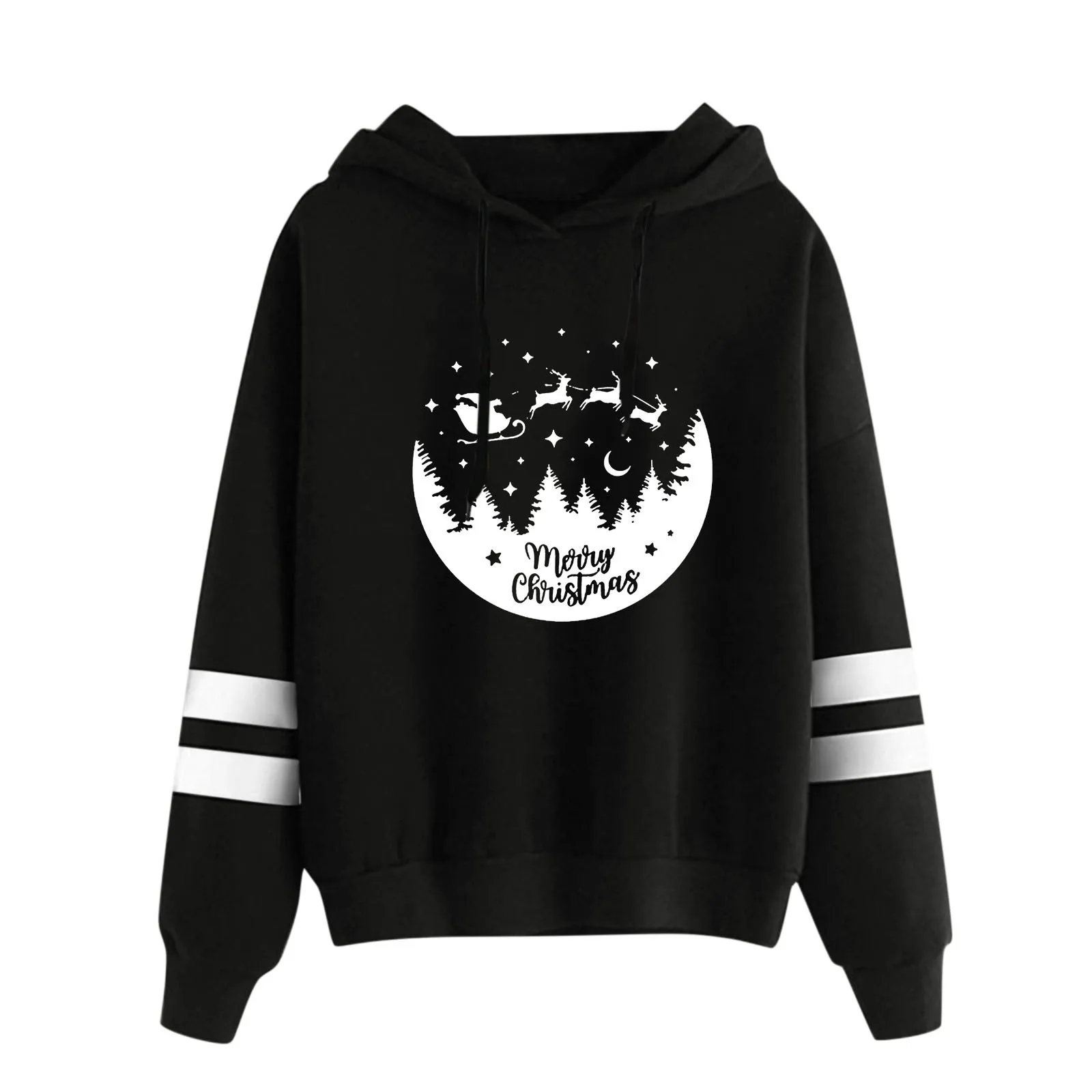 

Женская рождественская Повседневная Свободная длинная одежда с капюшоном и рождественским принтом гранат, эластичные толстовки с капюшон...