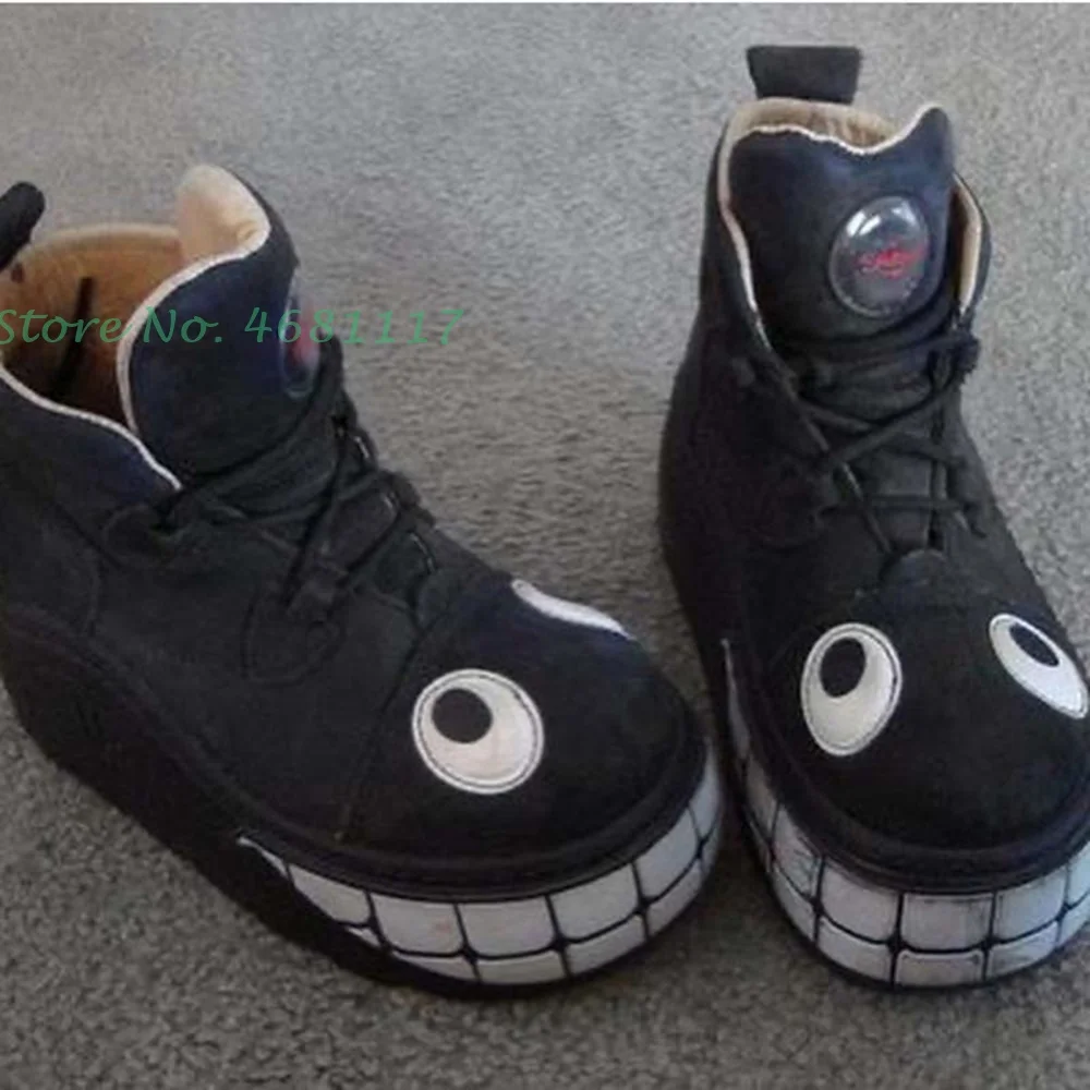 

Women Yellow Grin Ankle Boots Thick Sole Cotton Winter Snow Boots Novelty Round Toe Height Increasing Brand Boots Women's Shoes