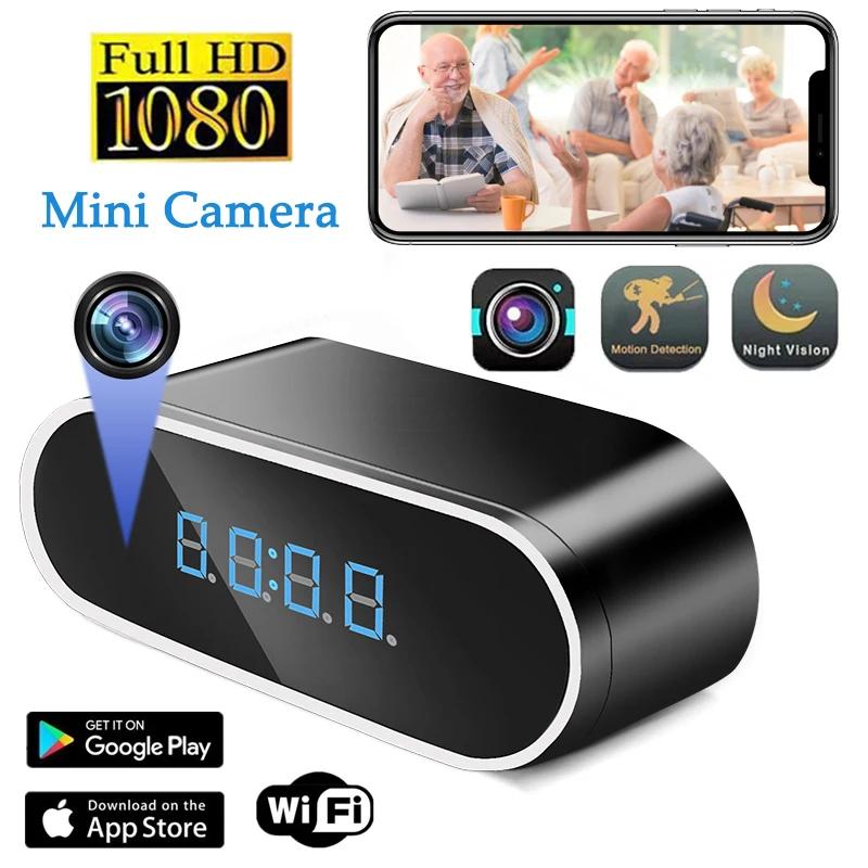 Full HD 1080P будильник мини-камера беспроводное управление Wi-Fi ИК ночного видения
