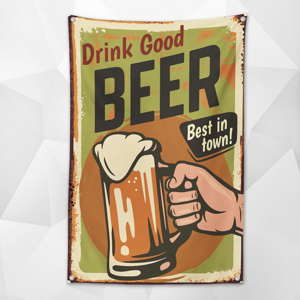 

DRINK GOOD BEER Shabby Retro Banner Wall Art Bar Winery Home Decor Beer Day Poster Hanging Chart Flag Tapestry 4 Metal Grommets