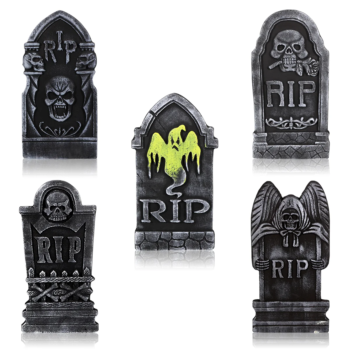 

Tombstone with Metal Stakes Spooky Haunted House Indoor Outdoor for Garden Lawn Courtyard ( 5PCS )