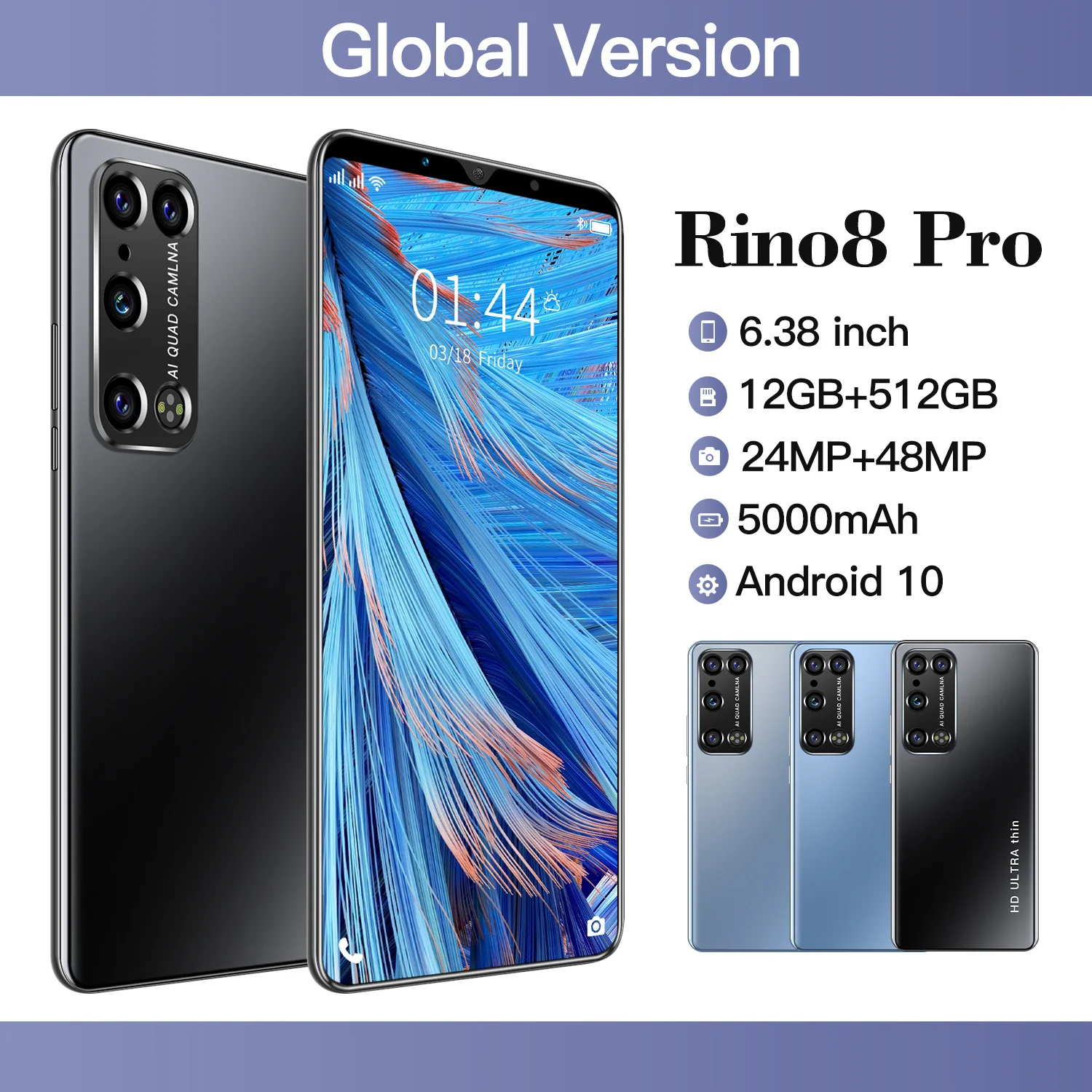 

Сотовые телефоны Rino8 Pro, 6,38 дюйма, 64 ГБ/128 ГБ, 24 + 48 Мп, Android 10,0, 10 ядер, 5000 мАч, отпечаток лица, идентификация, смартфон MT6889