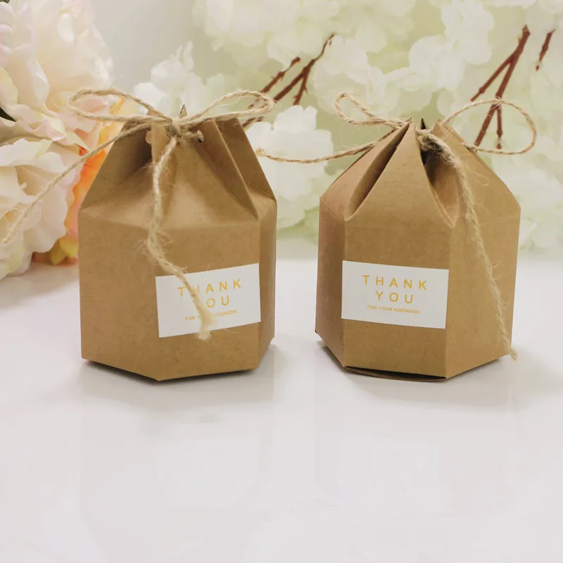 

10pcs Kraft Paper Cardboard Boxes Hexagon Shape Candy Cookie Box Wedding Valentine Small Goodie Package Favor Box Party Supplies