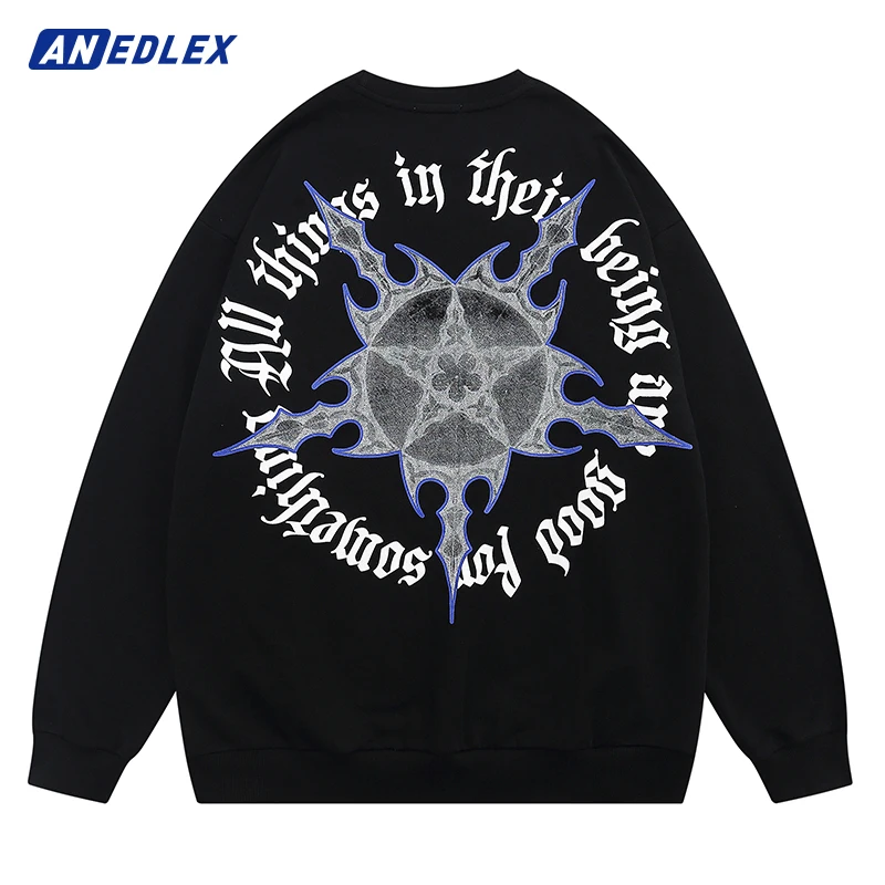 

2022 Autumn Sweatshirt Pullover Evil Star Graphic Casual Sweatshirt Men Hip Hop Streetwear Harajuku Hoodie Cotton Loose Pullover