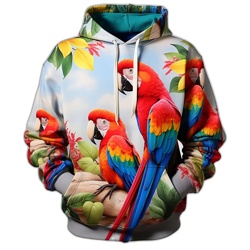 Colorful Parrot 3D Printed Hoodies For Men Clothes Animal Lover Casual Pullover Hoodie Hooded Sweatshirts Hawaiian Parrots Hoody