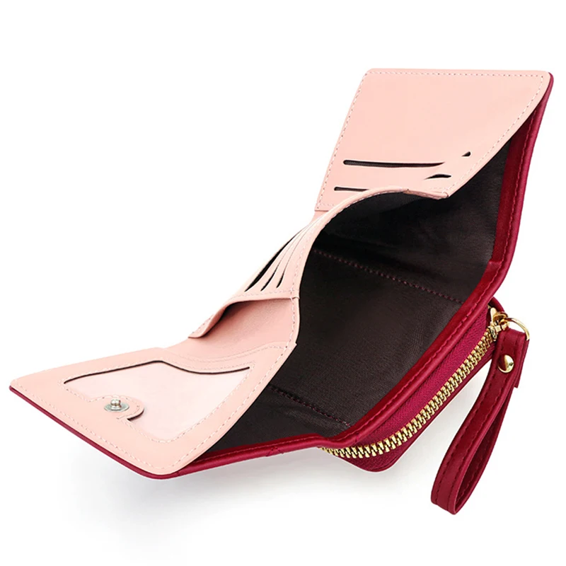 Geestock Women's Wallet for PU Leather Fashion Embroidered Love Tri-fold Small Wallet Card Holder Multi-card Slot Coin Purses