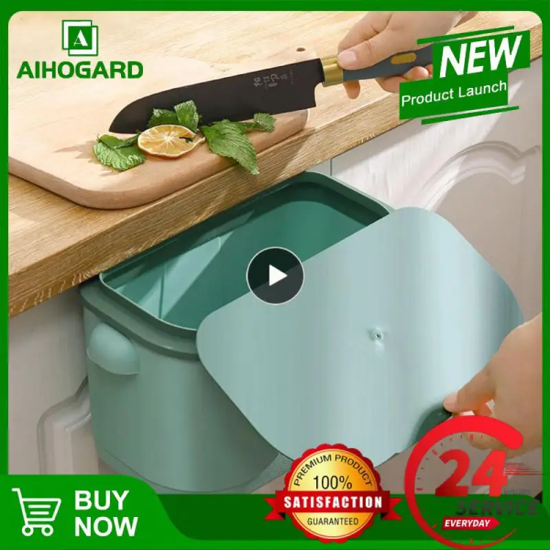 

Wall Hanging Design Kitchen Waste Bin Trash Can With Lid White Wide Aperture Hanging Trash Can Household Products Free Slide Pp