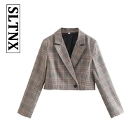 sltnx 2022 womens new autumn and winter fashion casual temperament short plaid design slim fit all match suit jacket top