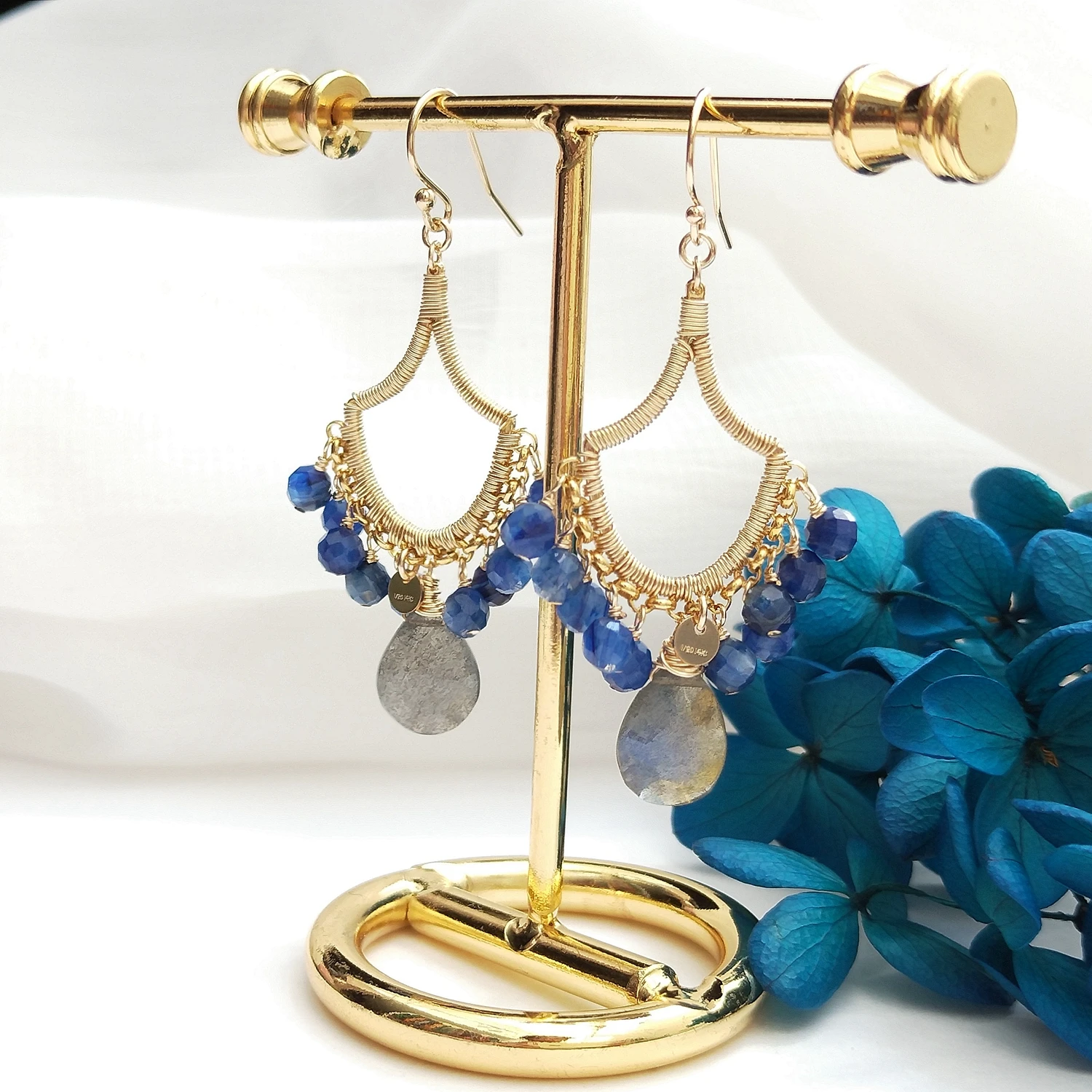 Lii Ji Gemstone Kyanite Labradorite American 14K Gold Filled Handmade Earrings Gorgeous Dangle Fine Boho Jewelry