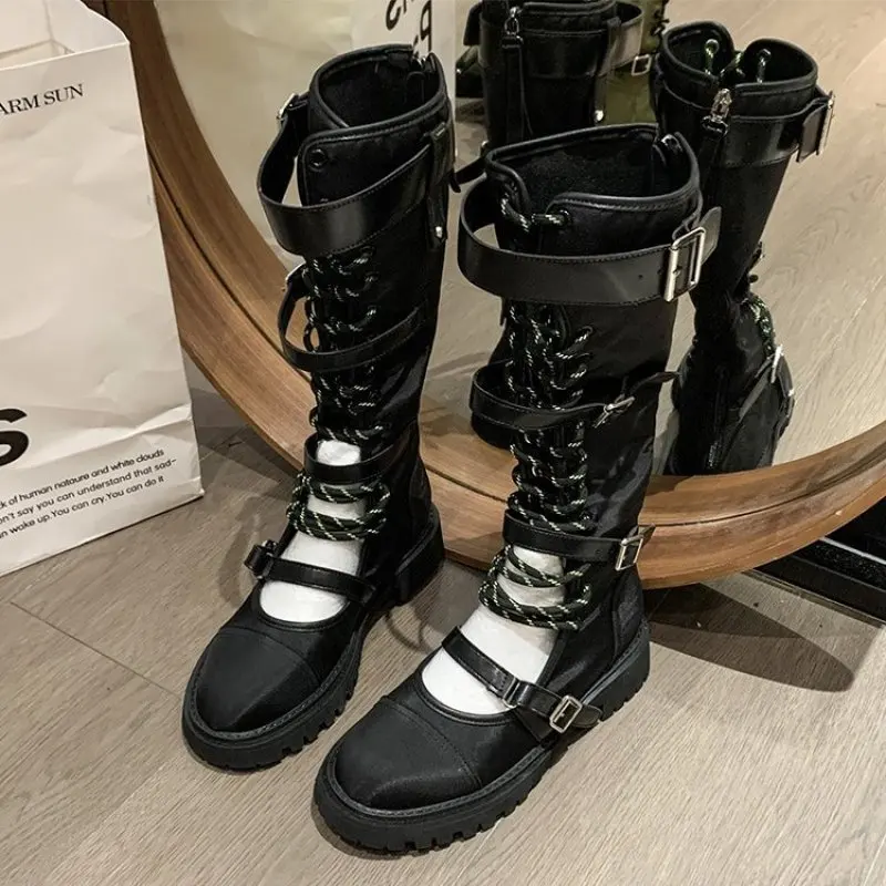 Roman-Style Cross-Lace Cutout Long-Barrel Sandals Muffin Heels With Peep Toe belt fastener To Raise Zipper Sexy Women's Sandals