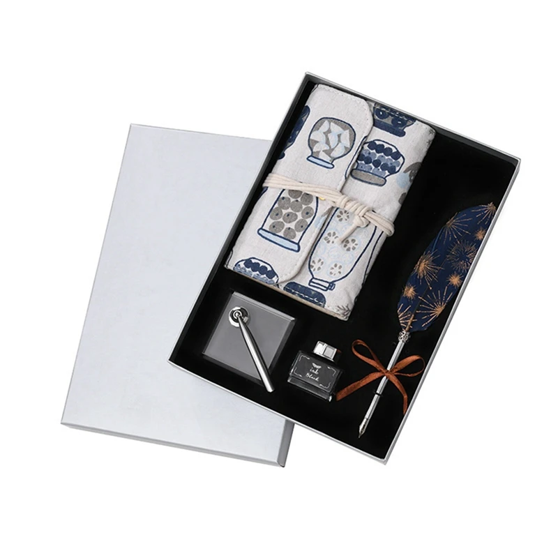 

Feather Dip Pen Writing Ink Set Calligraphy Quill Notebook Kit Gift Box For Student Office Stationery